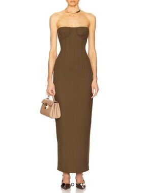 Helsa The Linear Suiting Dress in Dark Olive